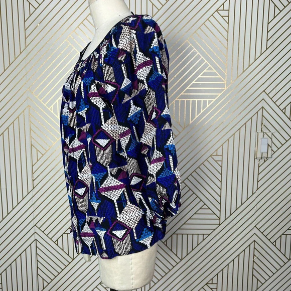 Yumi Kim Isi Geometric Smocked Button Front Printed Blouse Print Size US Medium - Picture 5 of 11